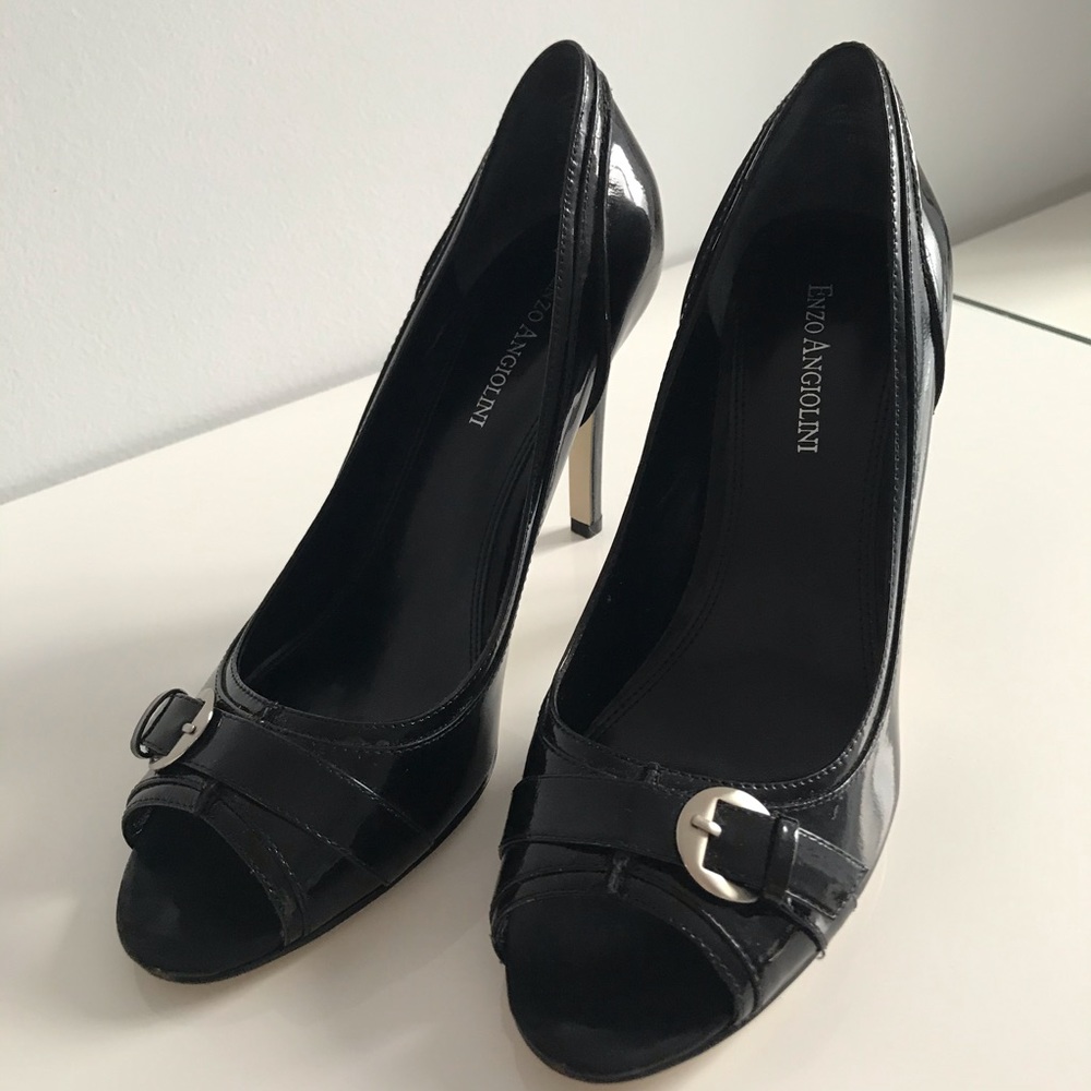 COPY - Enzo Angiolini Eamurray Patent Leather Silver Buckle Black Open Toe Pump… - Picture 14 of 16